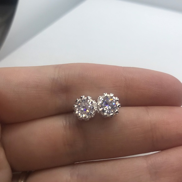 Silver Crown CZ Stud Earrings - Picture 3 of 5